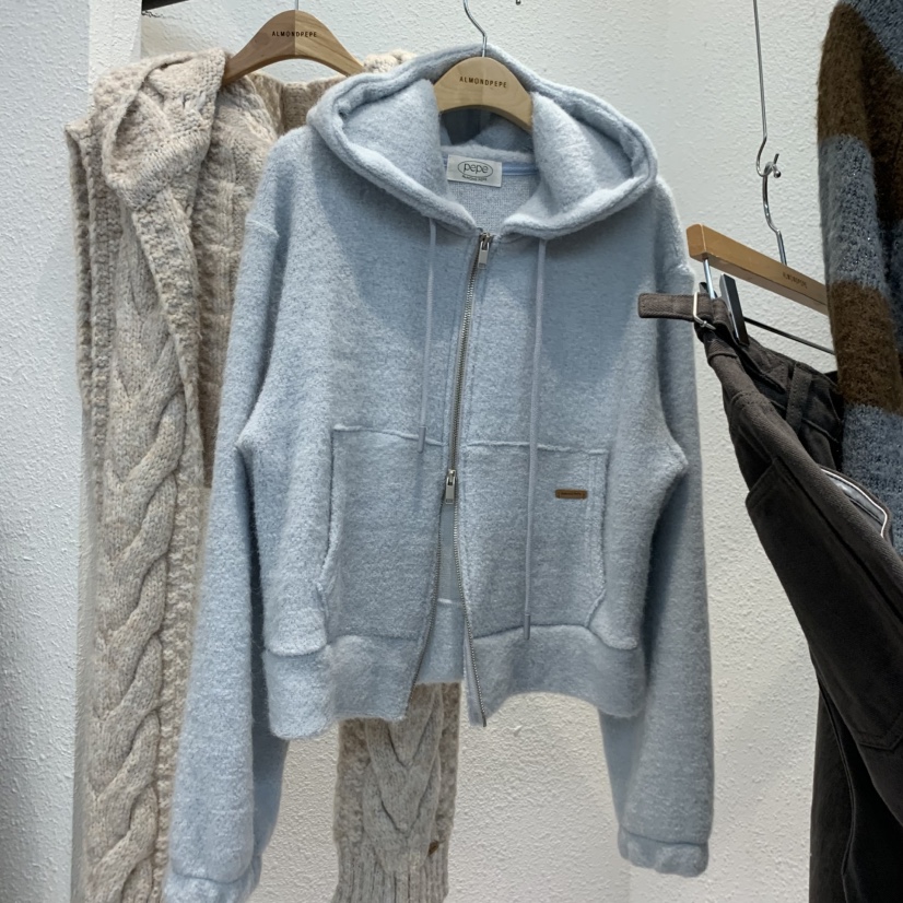 ALMOND PEPE東大門㊣實拍女士新品休閑推薦針織衫連帽拉鏈衫ALMOND PEPE針織衫圖色2