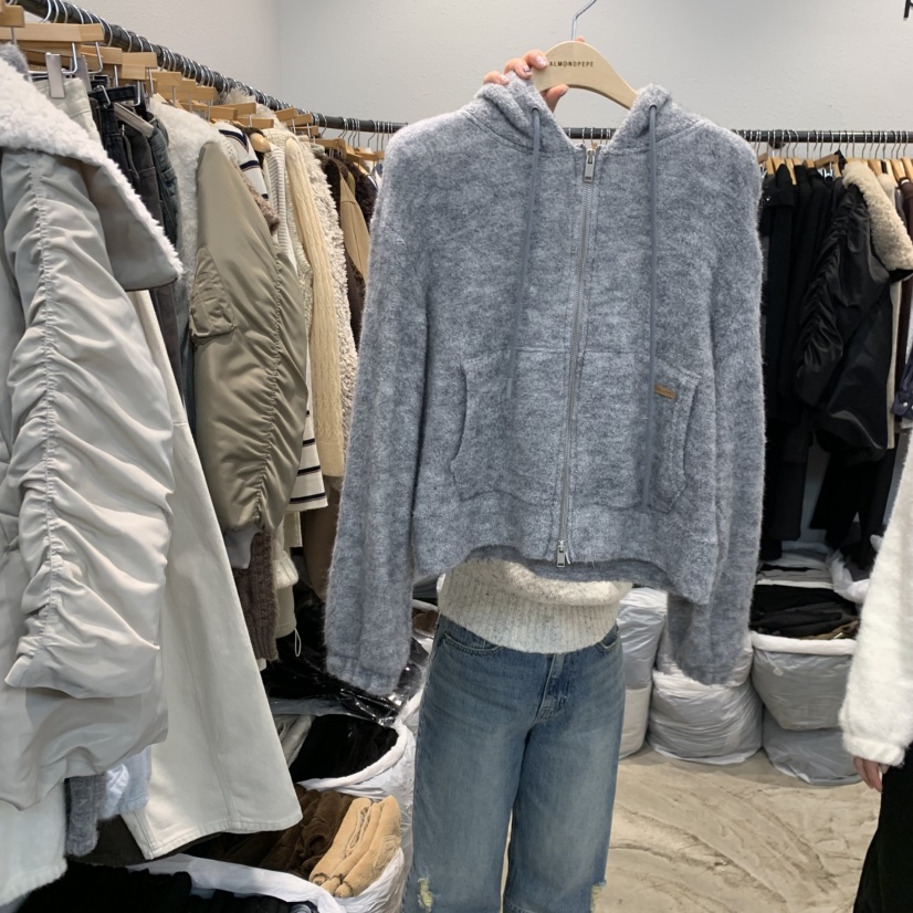 ALMOND PEPE東大門㊣實拍女士新品休閑推薦針織衫連帽拉鏈衫ALMOND PEPE針織衫圖色3