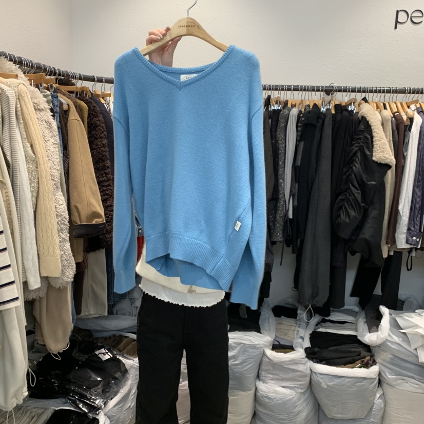 ALMOND PEPE東大門㊣代購女裝新款25秋冬職業針織衫V領羊絨ALMOND PEPE針織衫圖色2