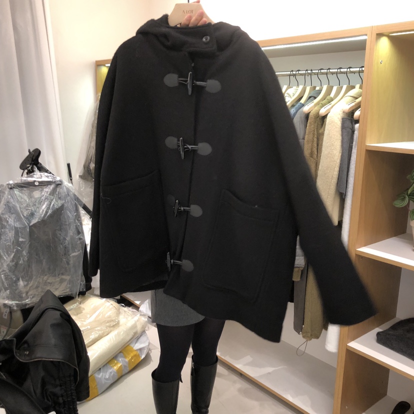 ALOT韓國代購㊣女裝新品時尚推薦人氣職業中長款大衣羊駝毛A LOT中長款大衣圖色1