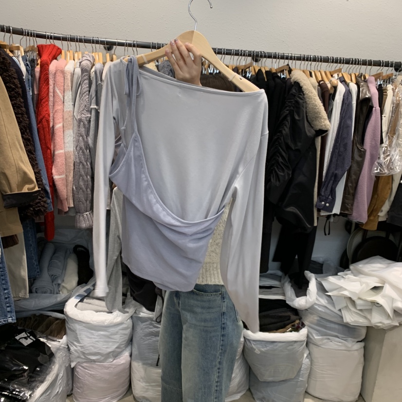 ALMOND PEPE東大門㊣直郵女裝新款時尚25秋冬長袖T恤假兩件ALMOND PEPE長袖T恤