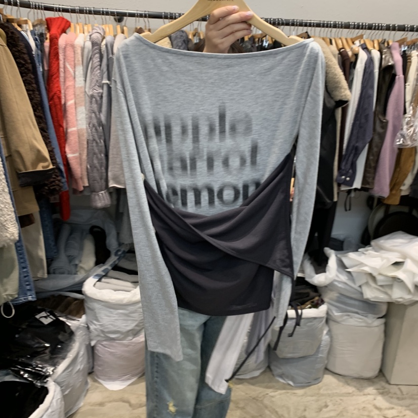 ALMOND PEPE東大門㊣直郵女裝新款時尚25秋冬長袖T恤假兩件ALMOND PEPE長袖T恤圖色2