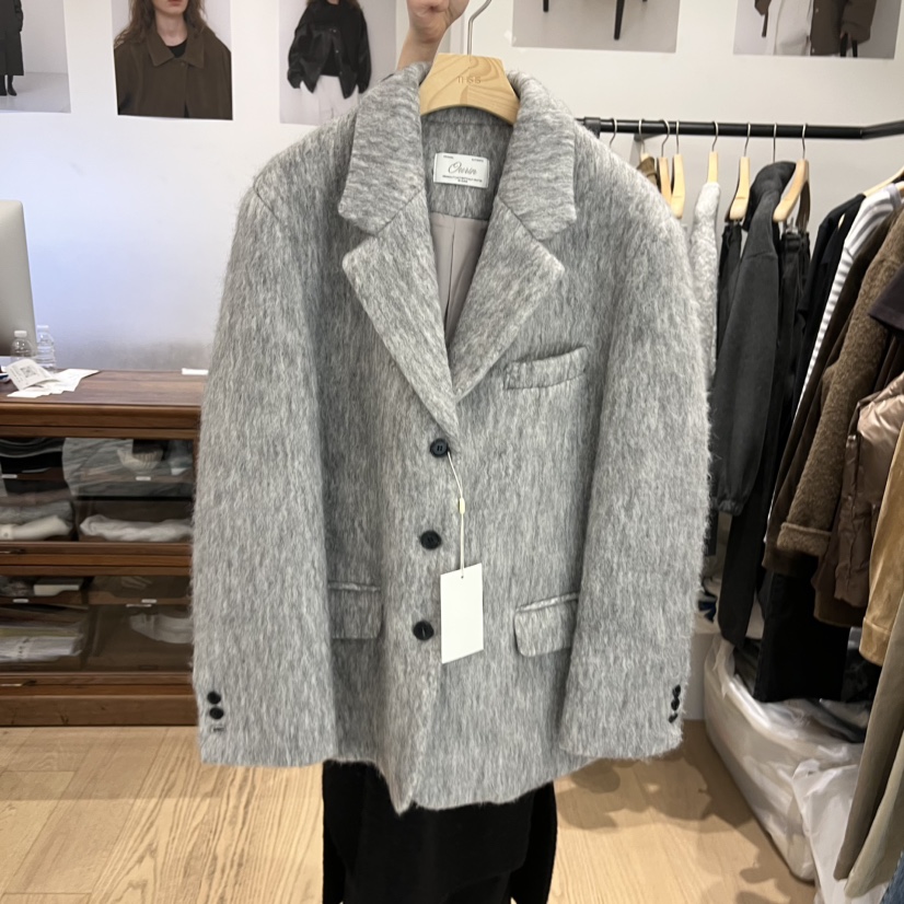 OURIN東大門㊣代購女裝新款推薦25秋冬時尚熱賣短款大衣羊駝OURIN短款大衣圖色1