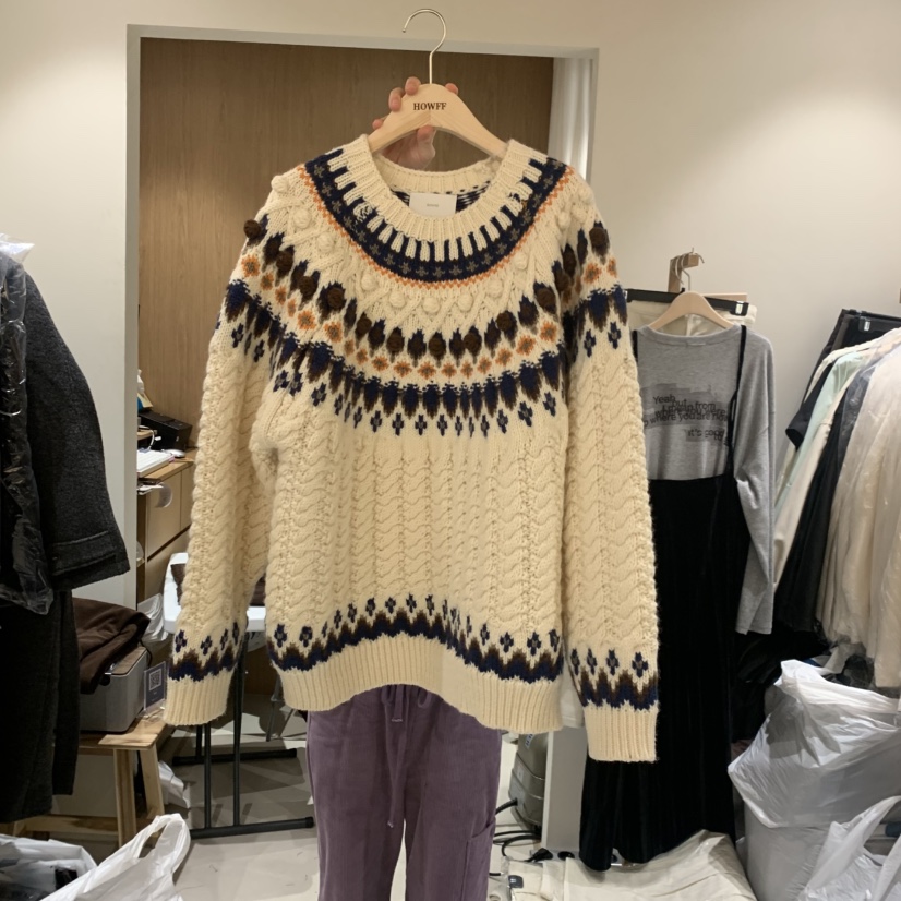 HOWFF韓國直郵㊣女裝新品推薦時尚25秋冬職業熱賣人氣毛衣手工HOWFF毛衣圖色1