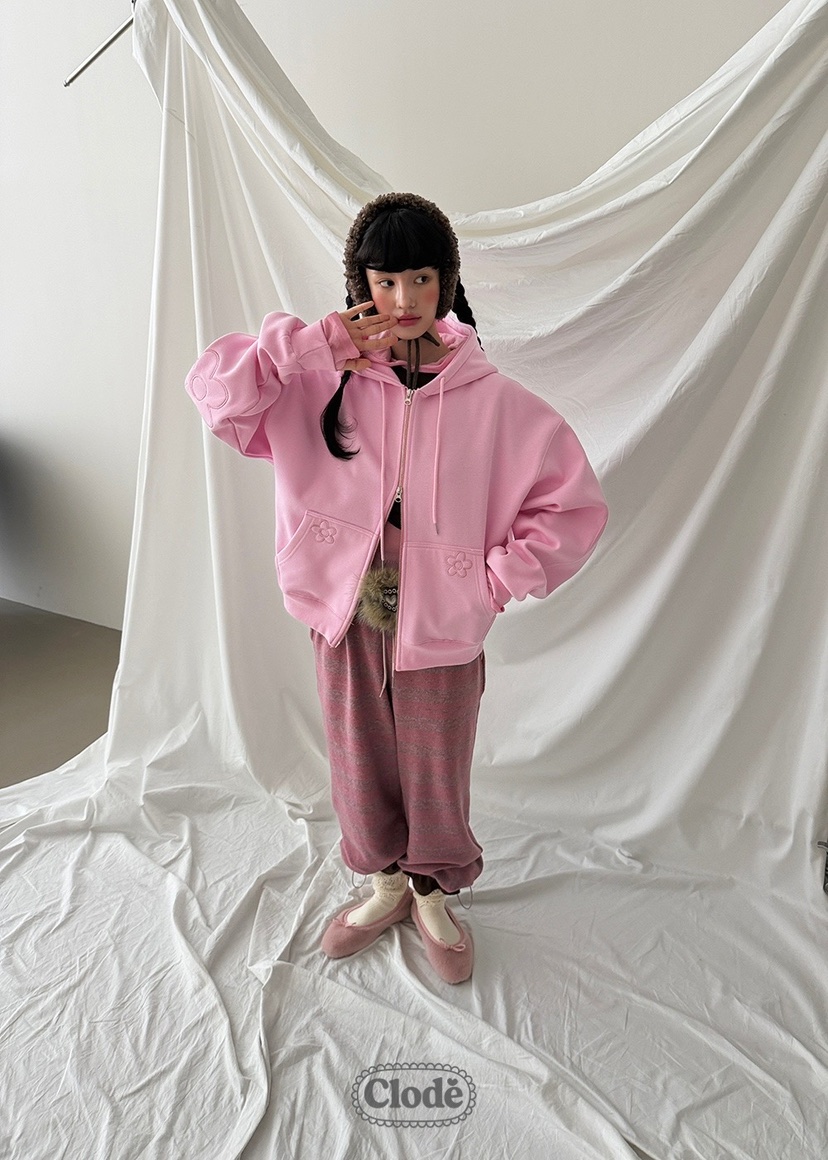 CLODE東大門㊣代購女士新品人氣熱賣25秋冬夾克連帽拉鏈衫花朵CLODE夾克