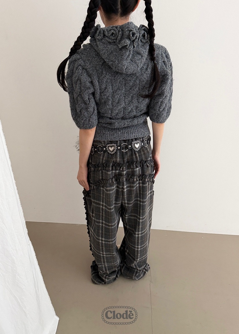CLODE東大門㊣代購女士新品職業推薦25秋冬休閑褲荷葉邊羊毛格紋CLODE休閑褲
