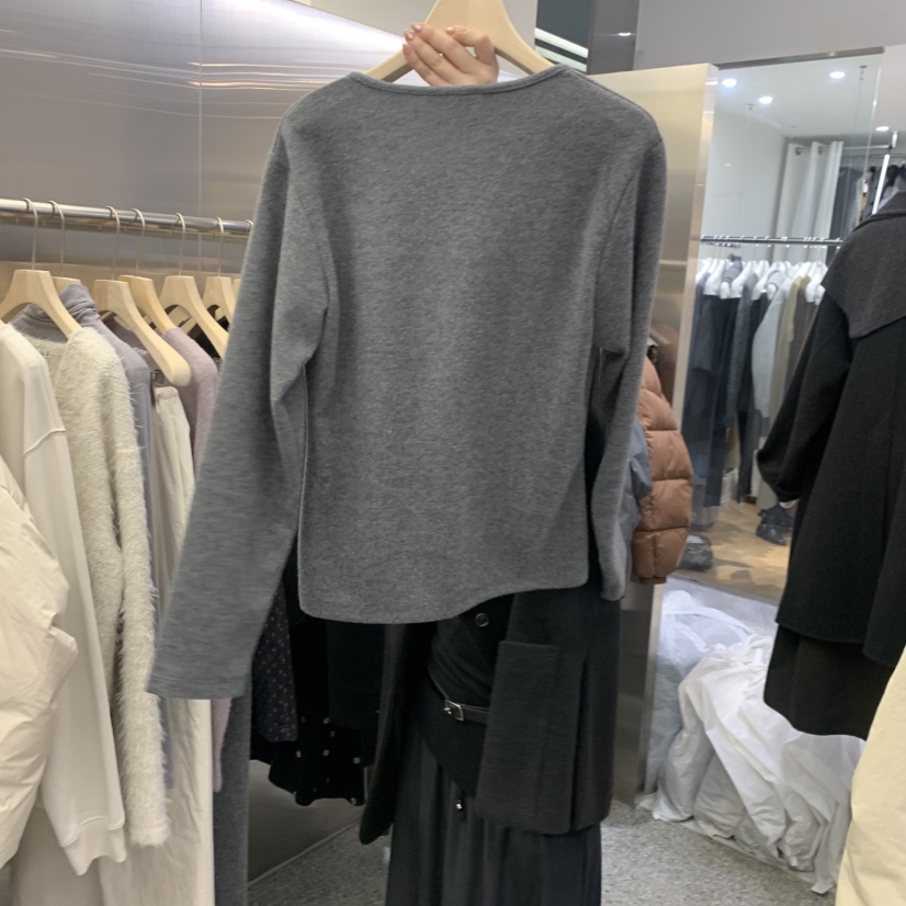 VELVET UNDERGROUND韓國代購㊣女裝新品休閑長袖T恤毛絨開衫VELVET UNDERGROUND長袖T恤