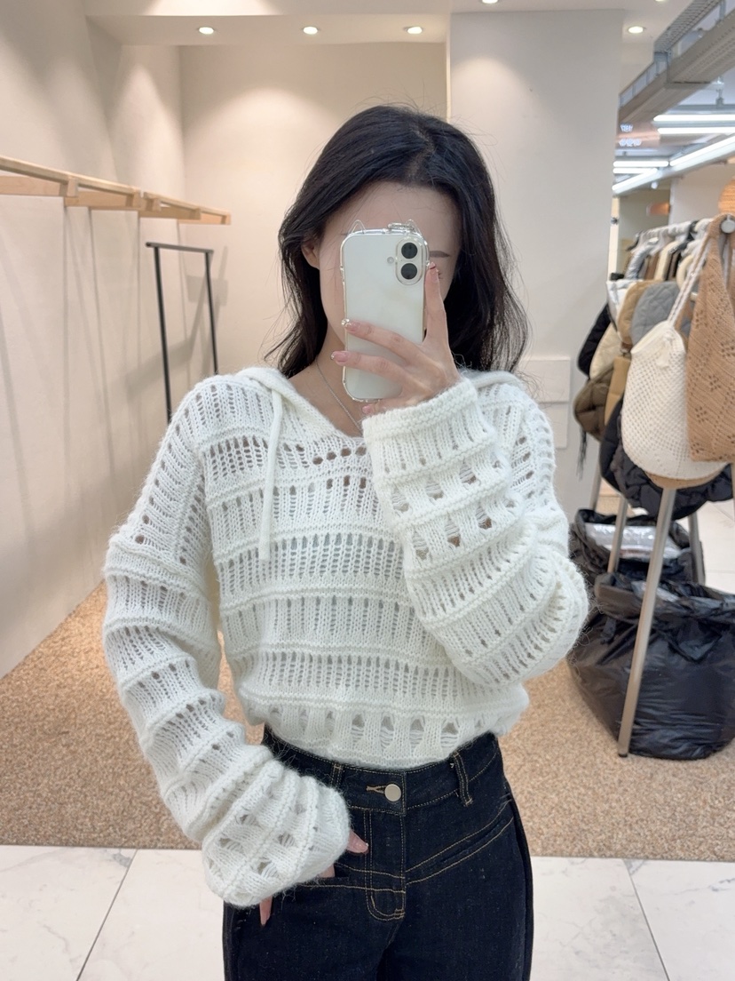 BLUE RIBBON韓國代購㊣女裝新款時尚休閑針織衫連帽針織衫BLUE RIBBON針織衫