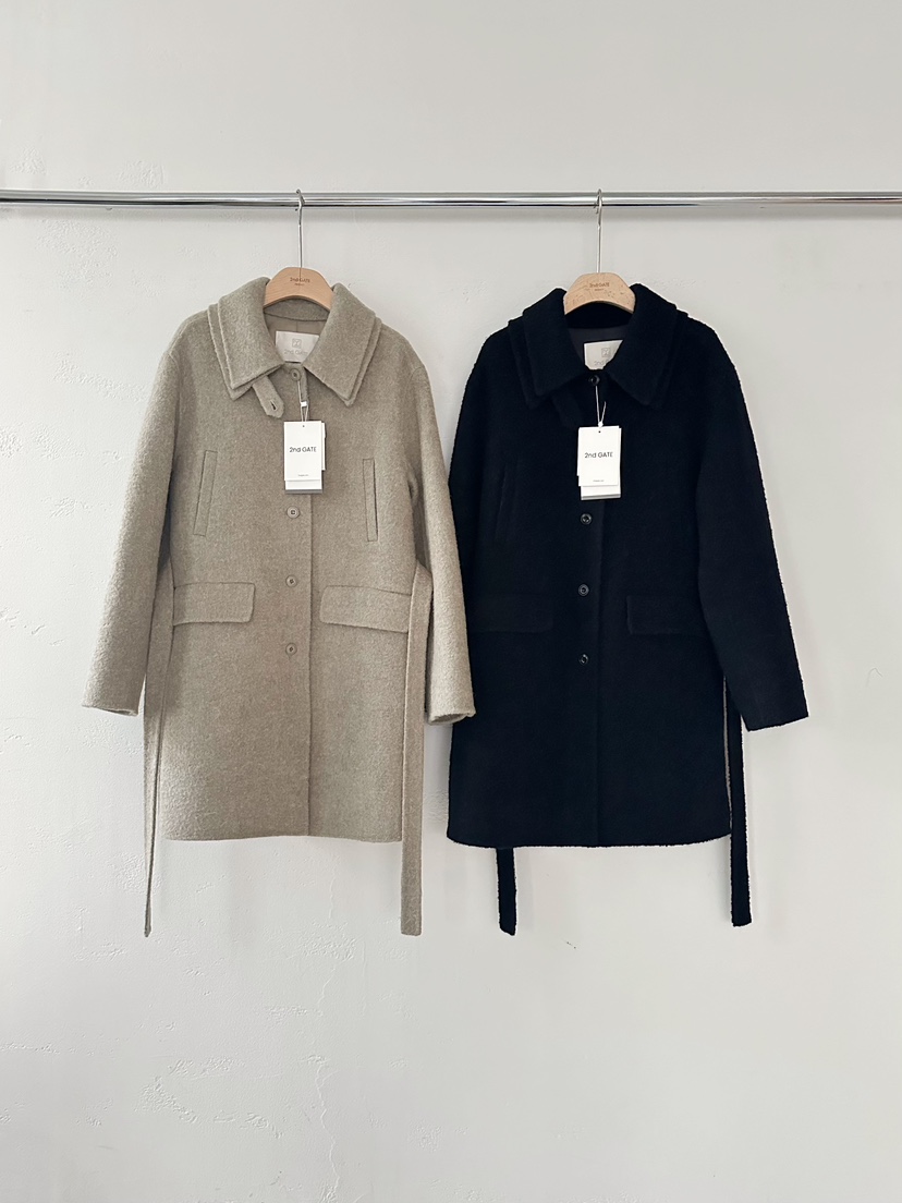 2ND GATE韓國代購㊣女裝新品休閑熱賣時尚中長款大衣含腰帶2ND GATE中長款大衣