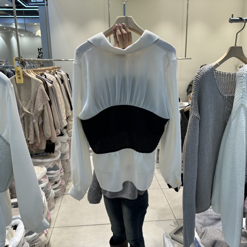 BLUE RIBBON韓國代購㊣女裝新品時尚25秋冬職業襯衫蕾絲衫BLUE RIBBON襯衫/蕾絲衫