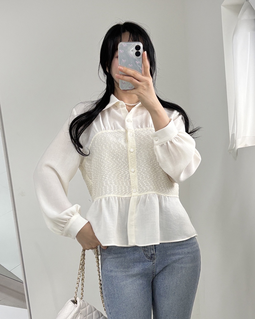 BLUE RIBBON韓國代購㊣女裝新品時尚25秋冬職業襯衫蕾絲衫BLUE RIBBON襯衫/蕾絲衫