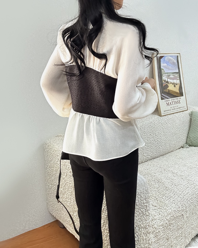 BLUE RIBBON韓國代購㊣女裝新品時尚25秋冬職業襯衫蕾絲衫BLUE RIBBON襯衫/蕾絲衫