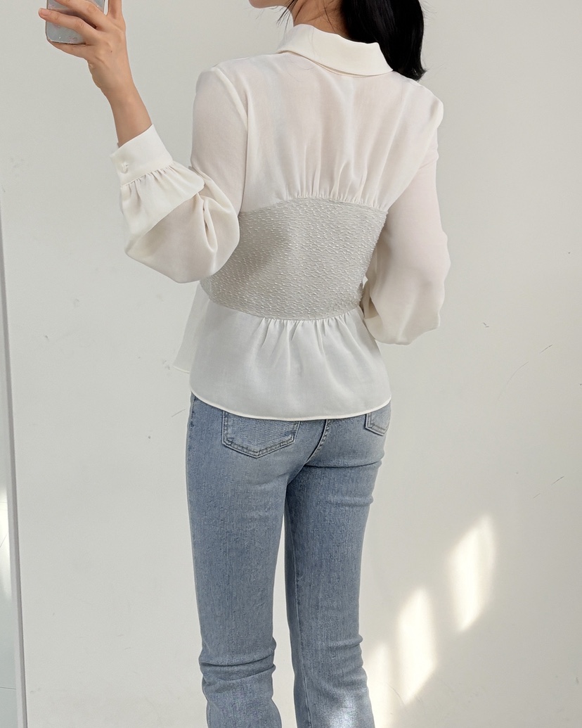 BLUE RIBBON韓國代購㊣女裝新品時尚25秋冬職業襯衫蕾絲衫BLUE RIBBON襯衫/蕾絲衫