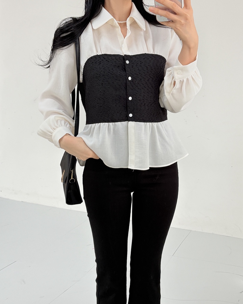 BLUE RIBBON韓國代購㊣女裝新品時尚25秋冬職業襯衫蕾絲衫BLUE RIBBON襯衫/蕾絲衫