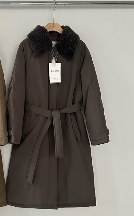 2ND GATE東大門㊣代購女士新款25秋冬時尚中長款大衣含腰帶2ND GATE中長款大衣圖色2