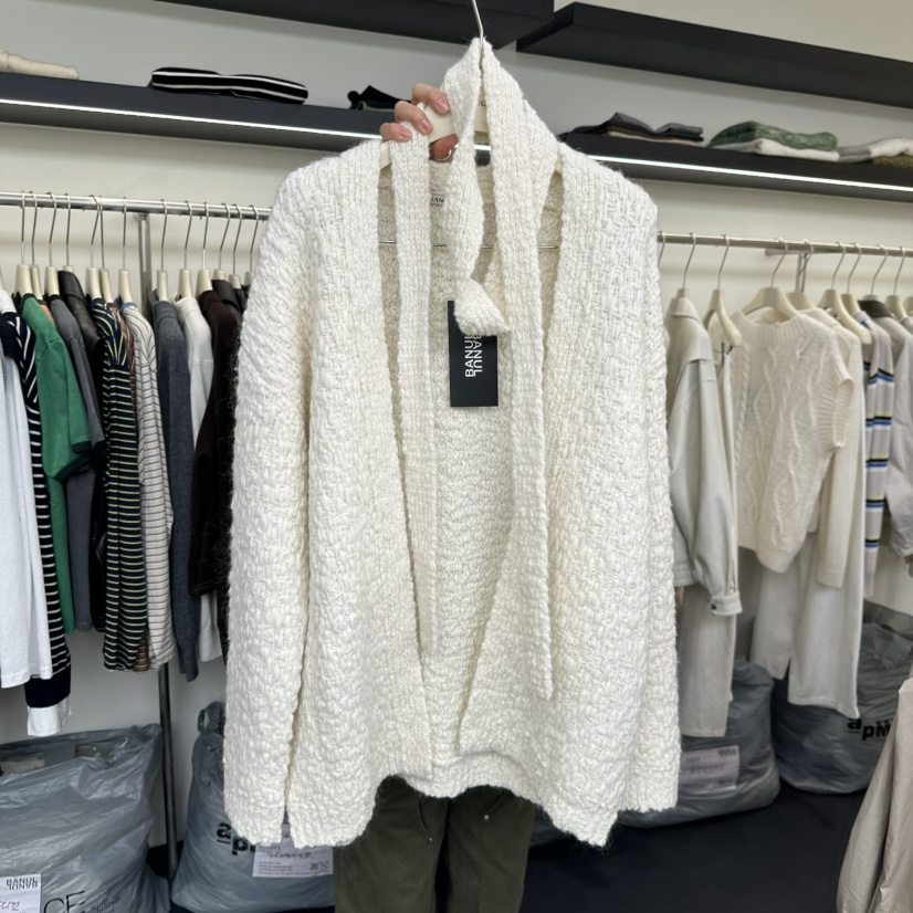 BANUL東大門㊣實拍女士新品職業推薦時尚針織衫含圍巾腰帶開衫BANUL針織衫圖色1