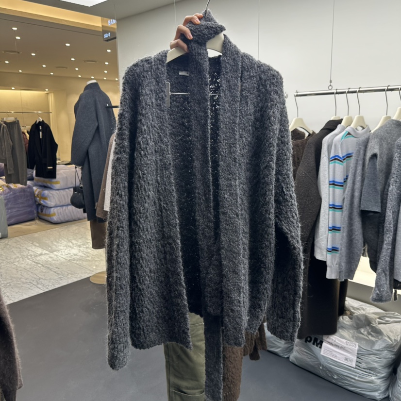 BANUL東大門㊣實拍女士新品職業推薦時尚針織衫含圍巾腰帶開衫BANUL針織衫圖色2