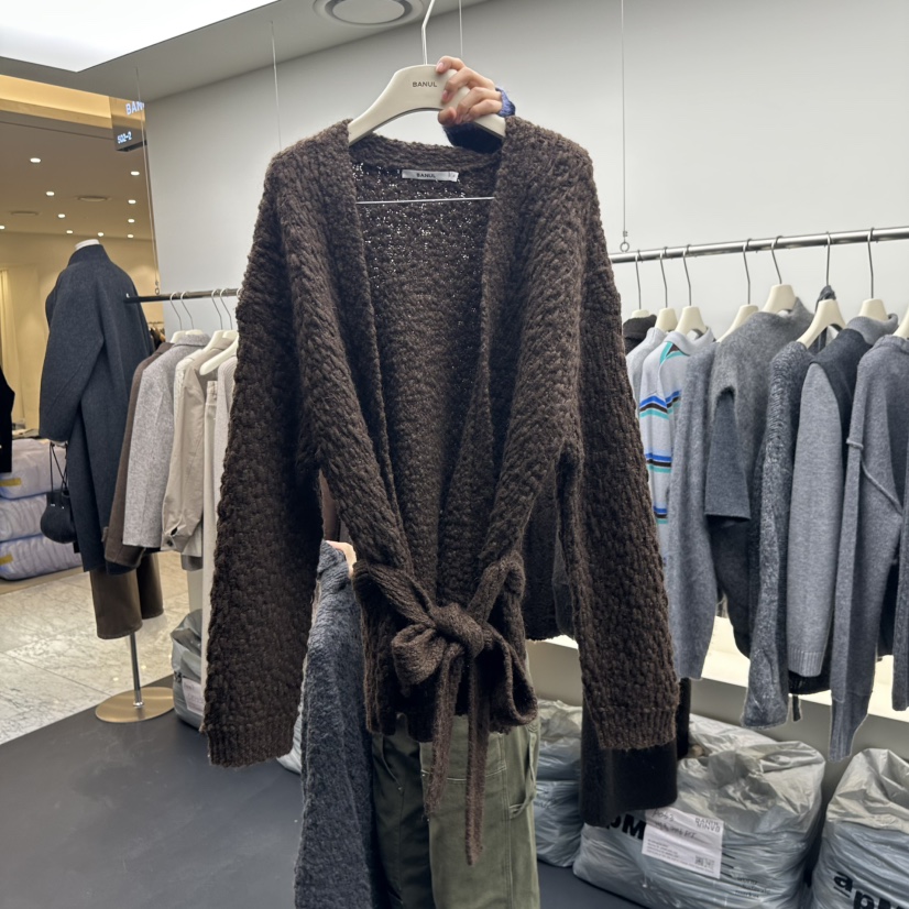 BANUL東大門㊣實拍女士新品職業推薦時尚針織衫含圍巾腰帶開衫BANUL針織衫圖色3