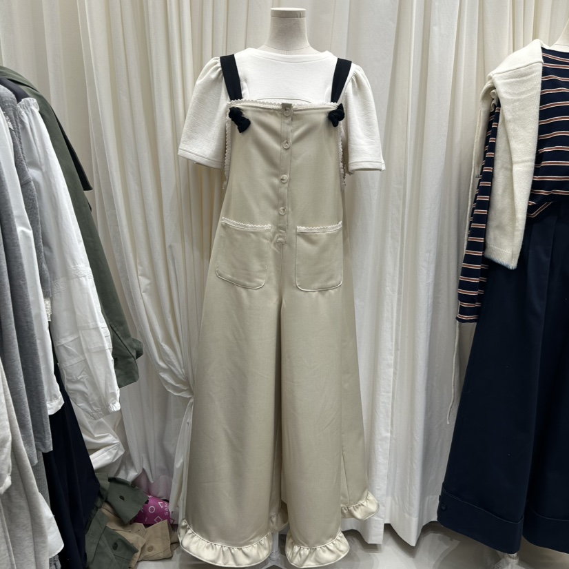 AFTERNOON韓國直郵㊣女裝新品熱賣休閑背帶褲不含內搭荷葉邊AFTERNOON背帶褲圖色1