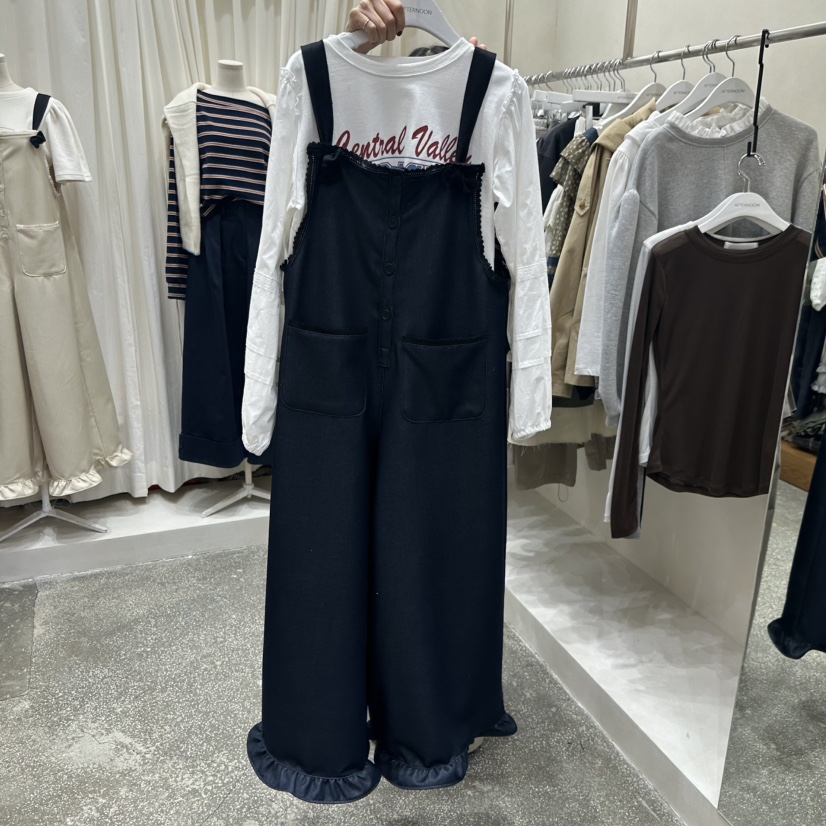 AFTERNOON韓國直郵㊣女裝新品熱賣休閑背帶褲不含內搭荷葉邊AFTERNOON背帶褲圖色2