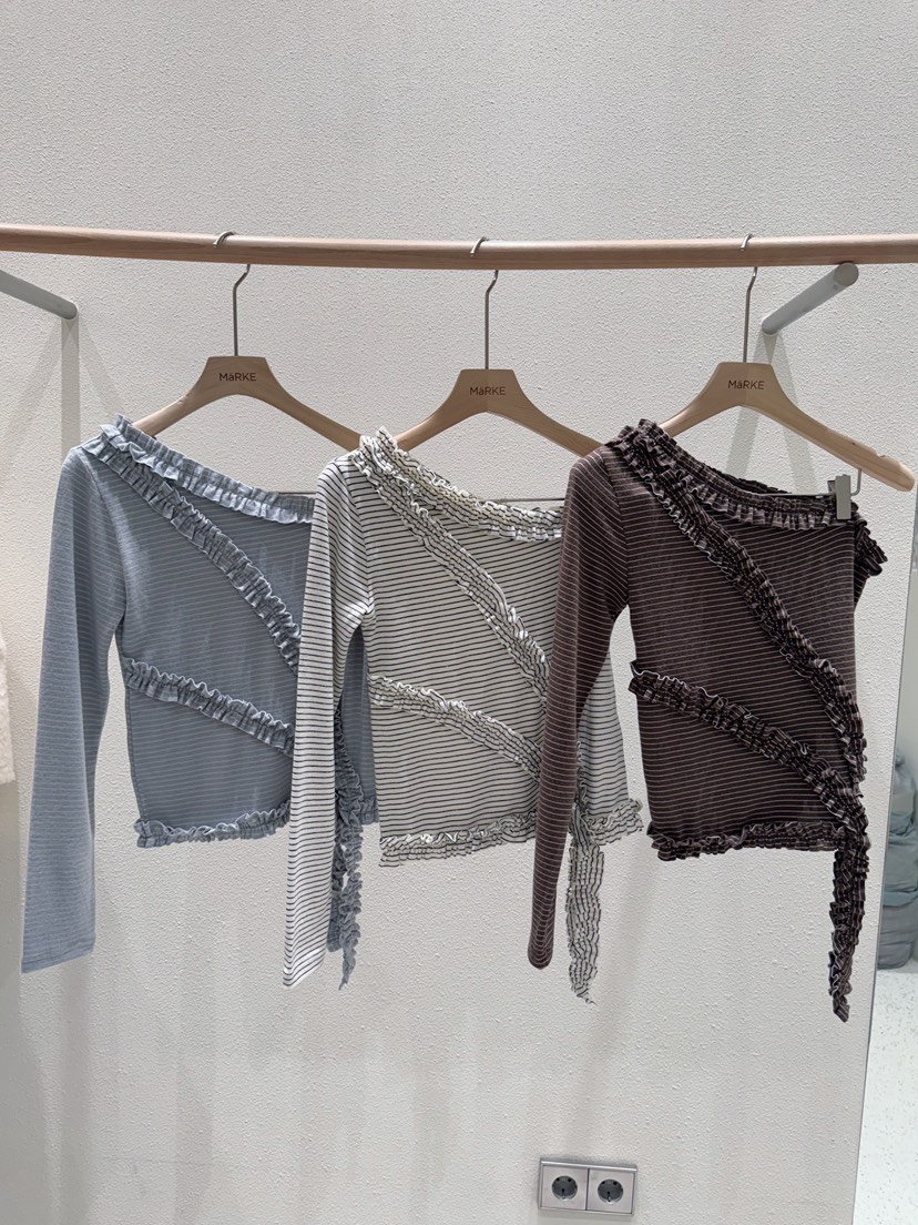 MARKE-P東大門㊣直郵女裝新款休閑職業長袖T恤安哥拉羊毛條紋MARKE-P長袖T恤