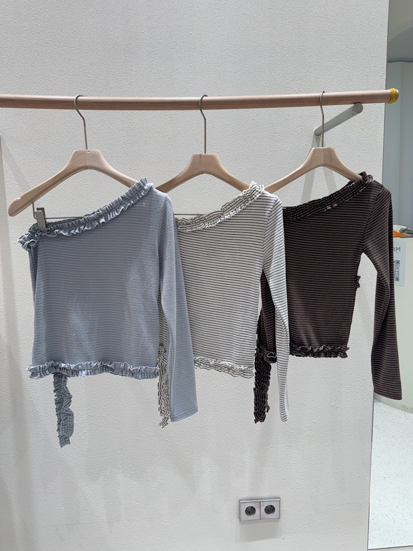 MARKE-P東大門㊣直郵女裝新款休閑職業長袖T恤安哥拉羊毛條紋MARKE-P長袖T恤