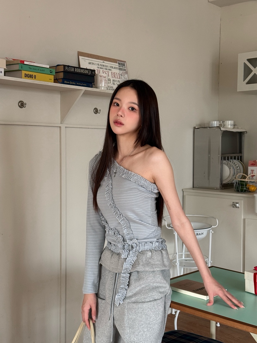 MARKE-P東大門㊣直郵女裝新款休閑職業長袖T恤安哥拉羊毛條紋MARKE-P長袖T恤