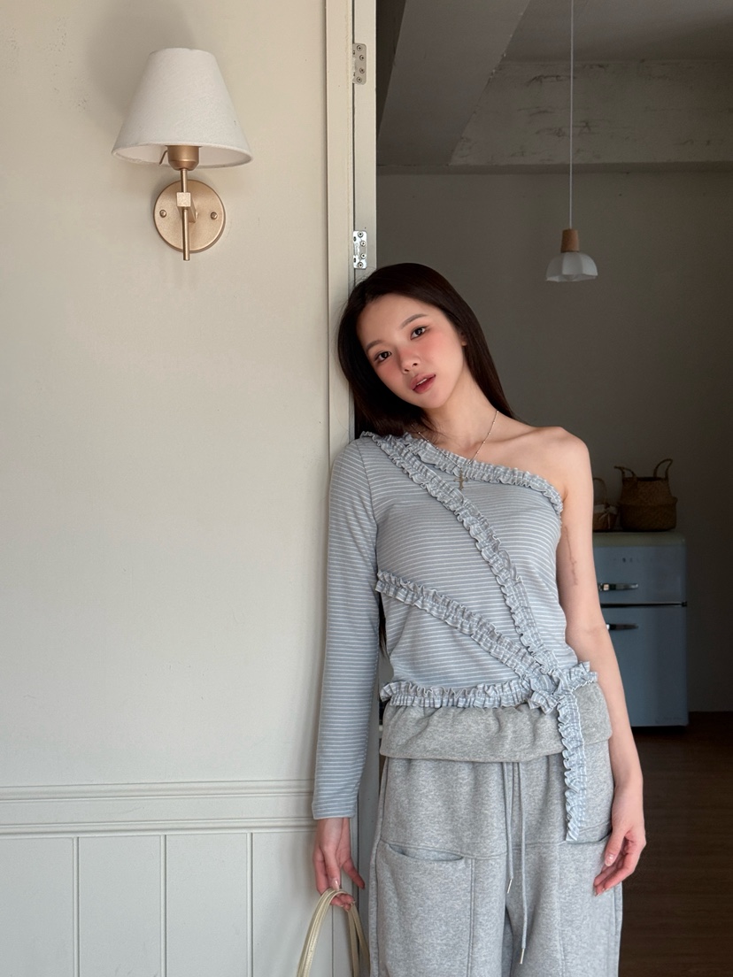 MARKE-P東大門㊣直郵女裝新款休閑職業長袖T恤安哥拉羊毛條紋MARKE-P長袖T恤