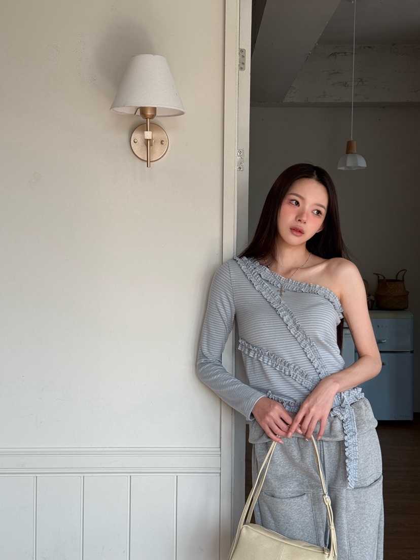 MARKE-P東大門㊣直郵女裝新款休閑職業長袖T恤安哥拉羊毛條紋MARKE-P長袖T恤