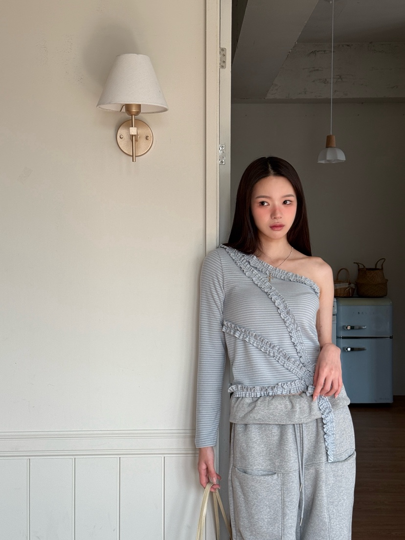 MARKE-P東大門㊣直郵女裝新款休閑職業長袖T恤安哥拉羊毛條紋MARKE-P長袖T恤