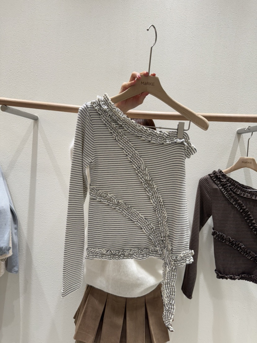 MARKE-P東大門㊣直郵女裝新款休閑職業長袖T恤安哥拉羊毛條紋MARKE-P長袖T恤圖色3