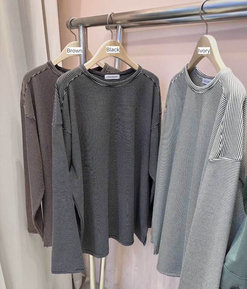 CRACKERS東大門㊣代購女士新款職業時尚人氣熱賣長袖T恤條紋CRACKERS長袖T恤