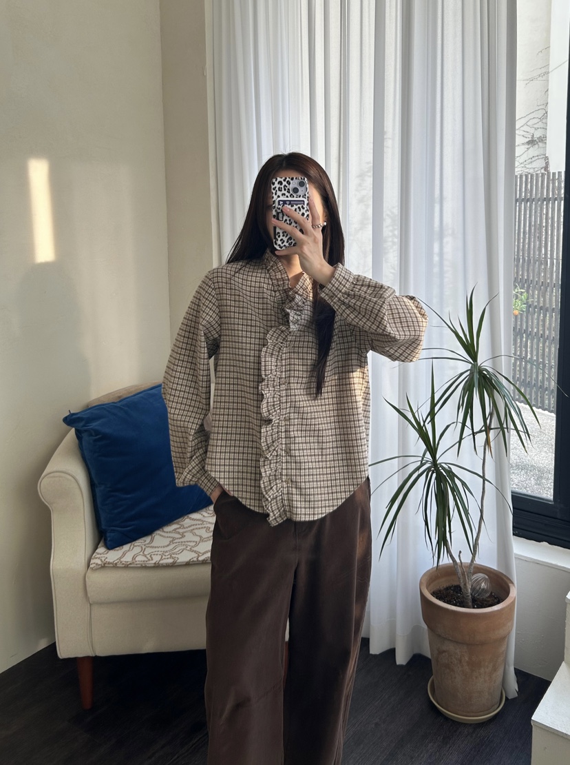 LEMATIN韓國代購㊣女裝新款推薦休閑人氣25秋冬襯衫蕾絲衫格子LEMATIN襯衫/蕾絲衫