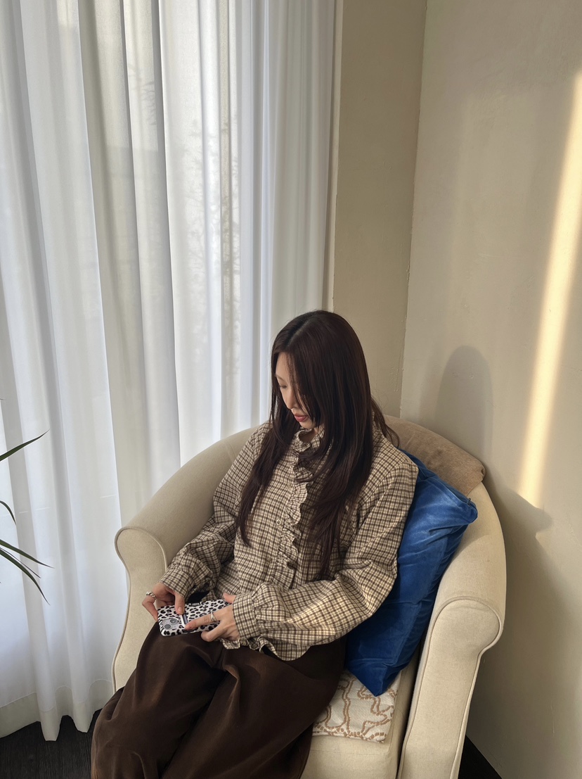 LEMATIN韓國代購㊣女裝新款推薦休閑人氣25秋冬襯衫蕾絲衫格子LEMATIN襯衫/蕾絲衫