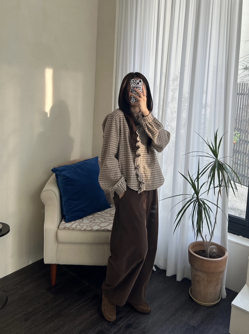 LEMATIN韓國代購㊣女裝新款推薦休閑人氣25秋冬襯衫蕾絲衫格子LEMATIN襯衫/蕾絲衫