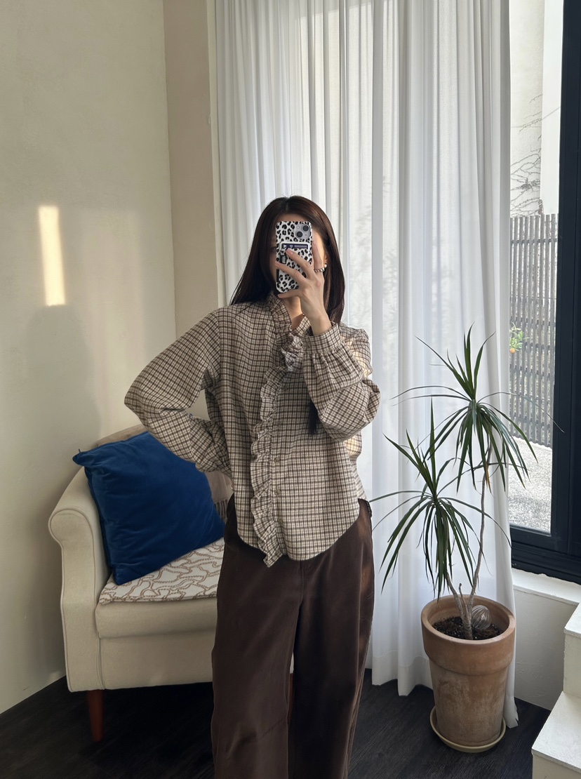 LEMATIN韓國代購㊣女裝新款推薦休閑人氣25秋冬襯衫蕾絲衫格子LEMATIN襯衫/蕾絲衫