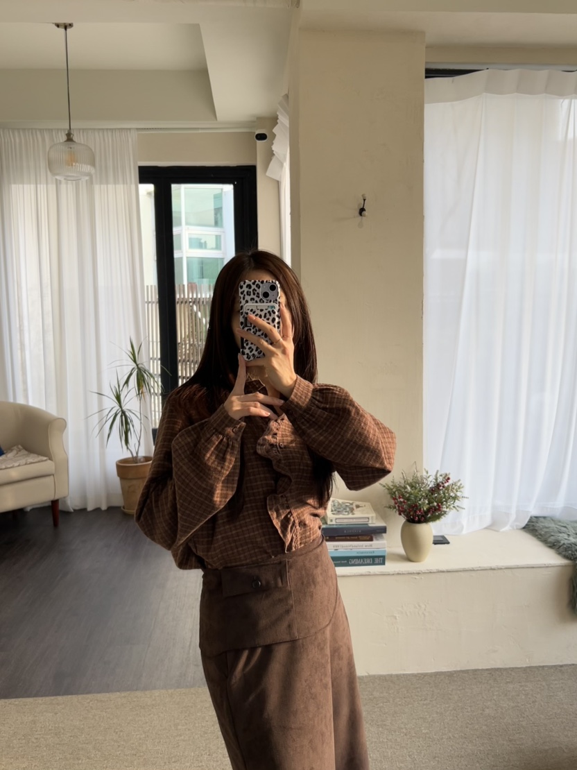 LEMATIN韓國代購㊣女裝新款推薦休閑人氣25秋冬襯衫蕾絲衫格子LEMATIN襯衫/蕾絲衫