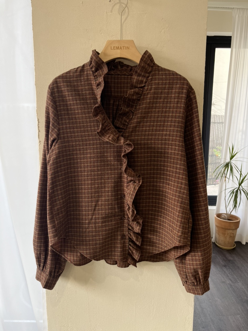 LEMATIN韓國代購㊣女裝新款推薦休閑人氣25秋冬襯衫蕾絲衫格子LEMATIN襯衫/蕾絲衫圖色2