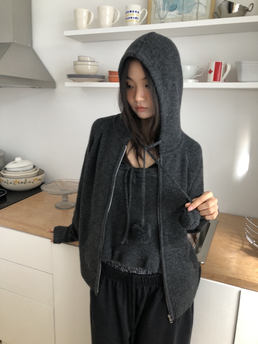 FLASH東大門㊣代購女士新品25秋冬推薦職業針織衫連帽拉鏈衫FLASH針織衫