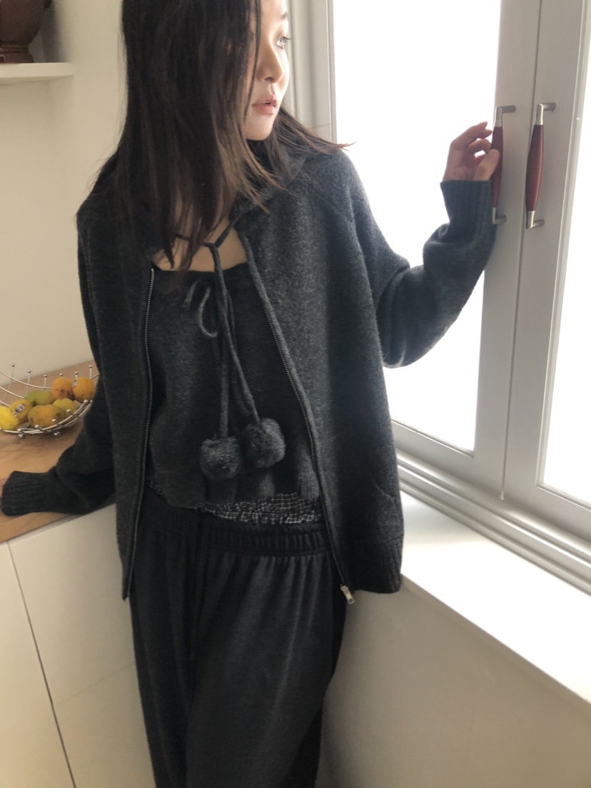 FLASH東大門㊣代購女士新品25秋冬推薦職業針織衫連帽拉鏈衫FLASH針織衫