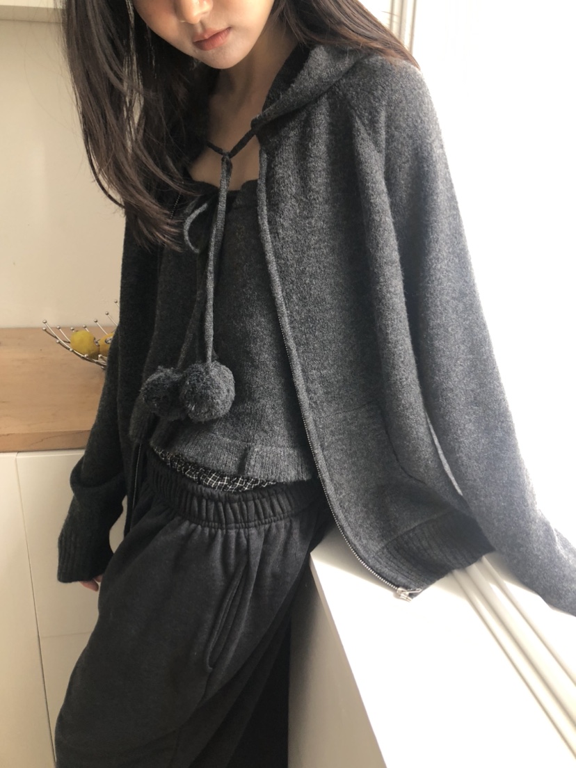 FLASH東大門㊣代購女士新品25秋冬推薦職業針織衫連帽拉鏈衫FLASH針織衫