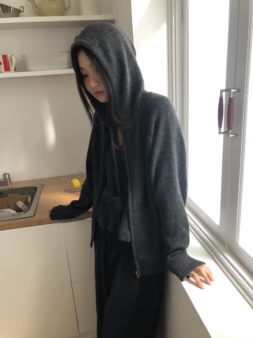 FLASH東大門㊣代購女士新品25秋冬推薦職業針織衫連帽拉鏈衫FLASH針織衫