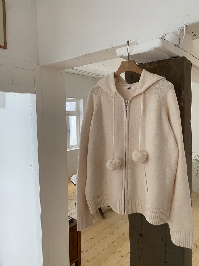 FLASH東大門㊣代購女士新品25秋冬推薦職業針織衫連帽拉鏈衫FLASH針織衫