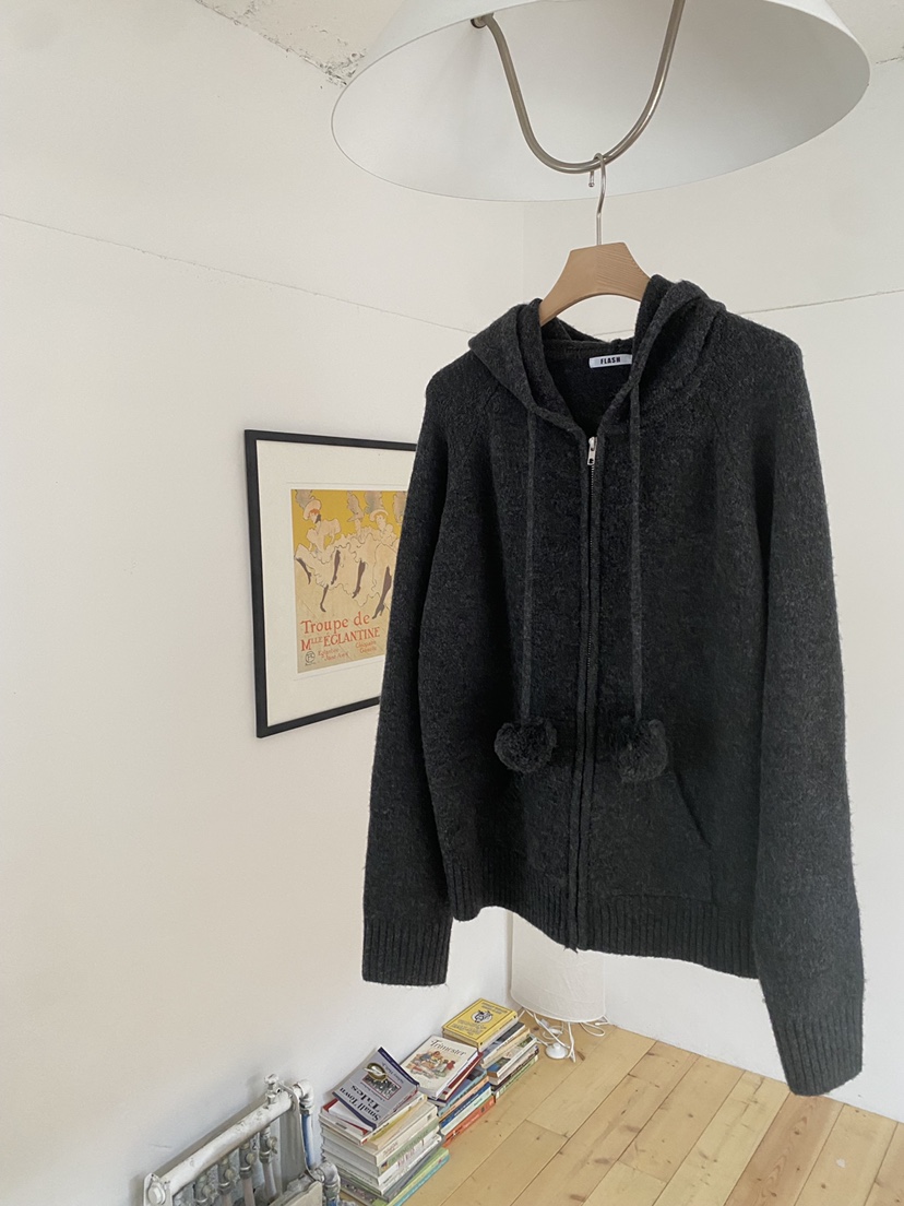 FLASH東大門㊣代購女士新品25秋冬推薦職業針織衫連帽拉鏈衫FLASH針織衫