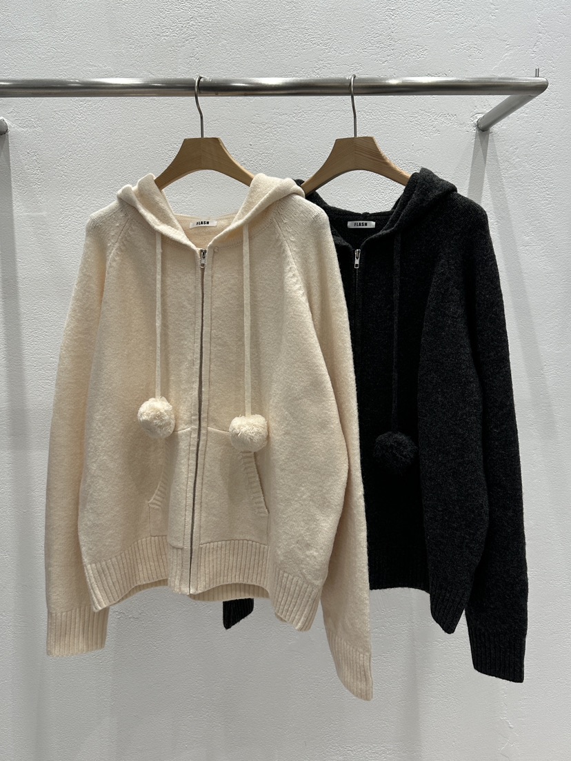 FLASH東大門㊣代購女士新品25秋冬推薦職業針織衫連帽拉鏈衫FLASH針織衫