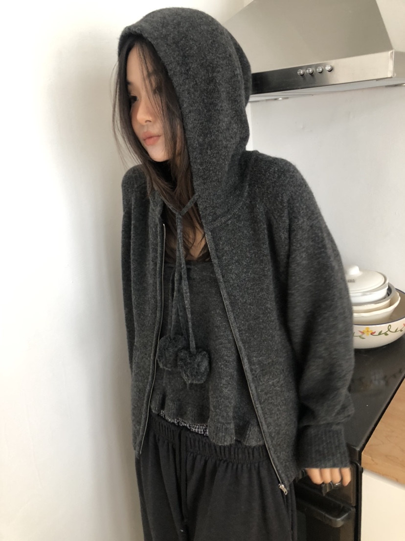 FLASH東大門㊣代購女士新品25秋冬推薦職業針織衫連帽拉鏈衫FLASH針織衫圖色1