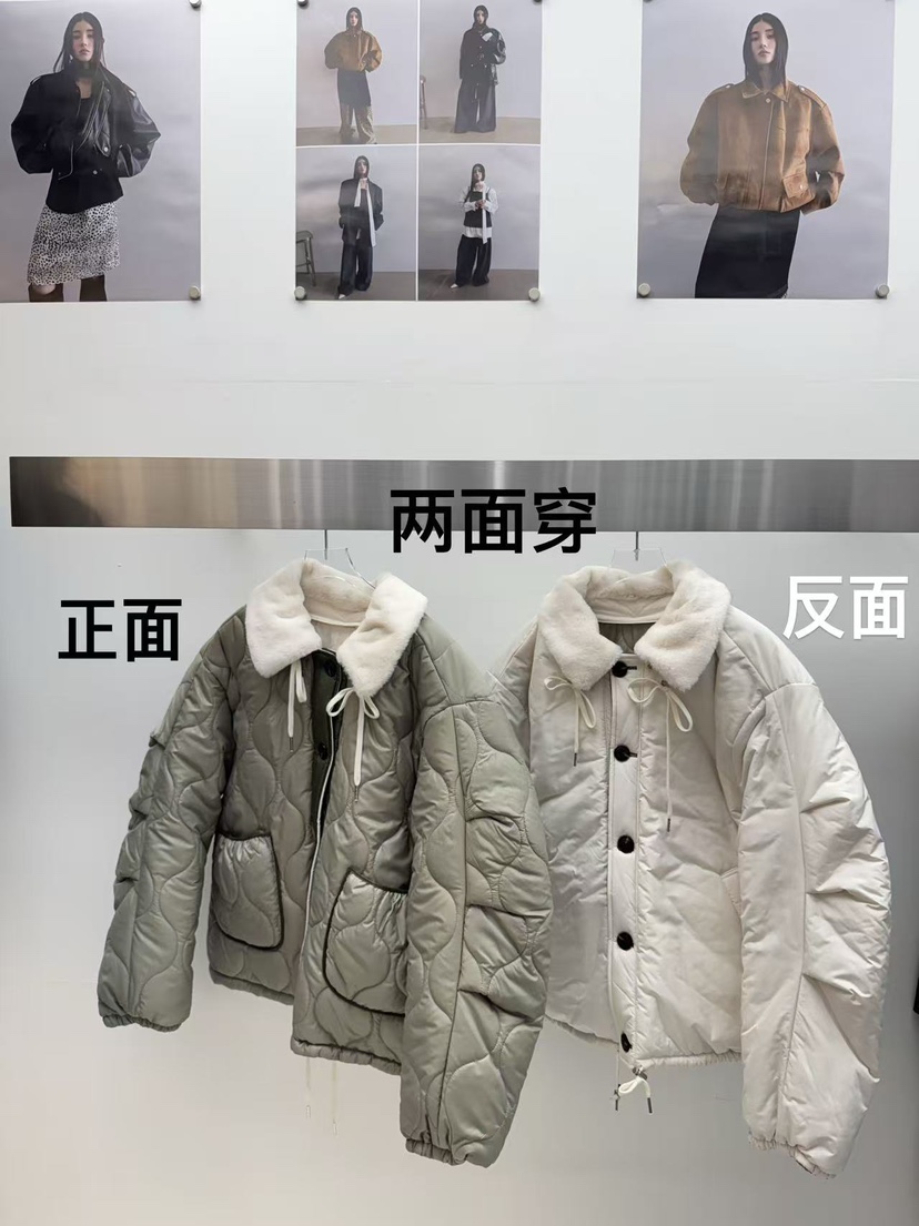 AMOOD東大門㊣實拍女士新品25秋冬短款棉服可拆卸兩面穿雙面AMOOD短款棉服