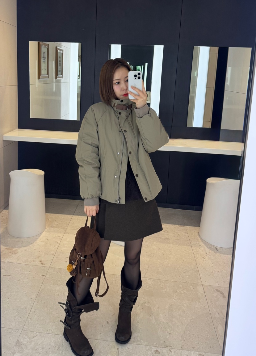 JUJU韓國代購㊣女裝新款25秋冬休閑推薦時尚人氣夾克腰帶鵝絨JUJU夾克