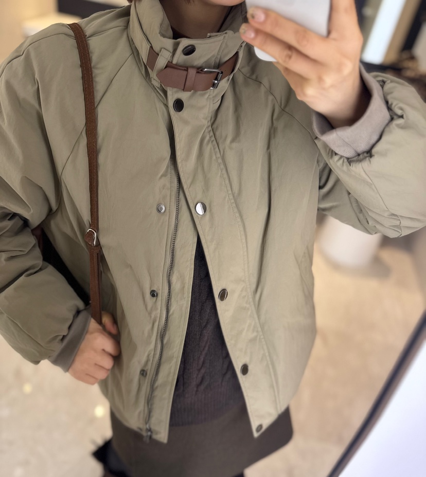 JUJU韓國代購㊣女裝新款25秋冬休閑推薦時尚人氣夾克腰帶鵝絨JUJU夾克