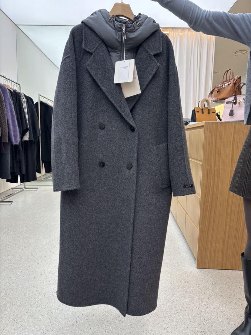 JUJU韓國代購㊣女士新款職業熱賣時尚推薦中長款大衣填充鵝絨JUJU中長款大衣圖色1